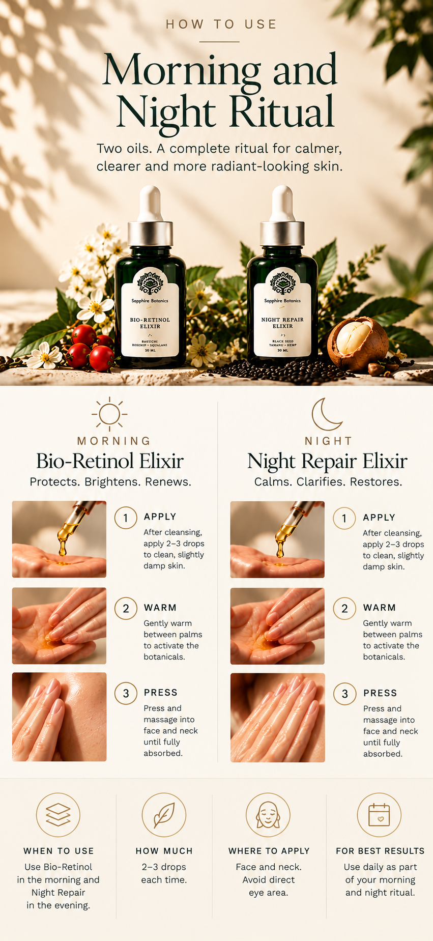 Bio Retinol Elixir and Night Repair Elixir among botanicals